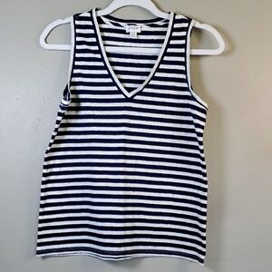 J. Crew Navy Blue And Gray Striped V-Neck Tank Top. Size XS